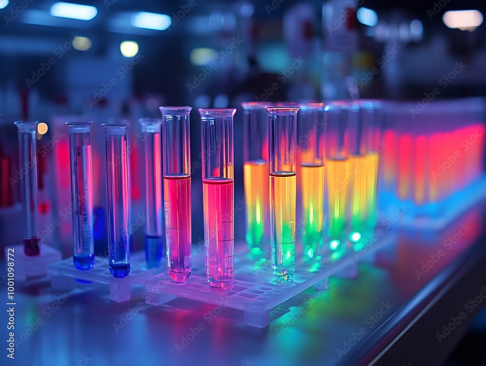 Poster colorful test tubes in a laboratory setting
