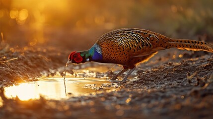 a Beautiful male common pheasant in the nature habitat. Wildlife scene from nature. Phasianus colchicus. pheasant in the grass.