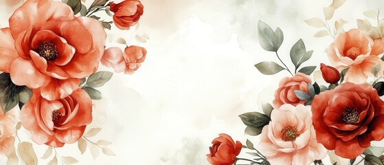 Floral Wallpaper Pattern with Red Roses on Cream Background
