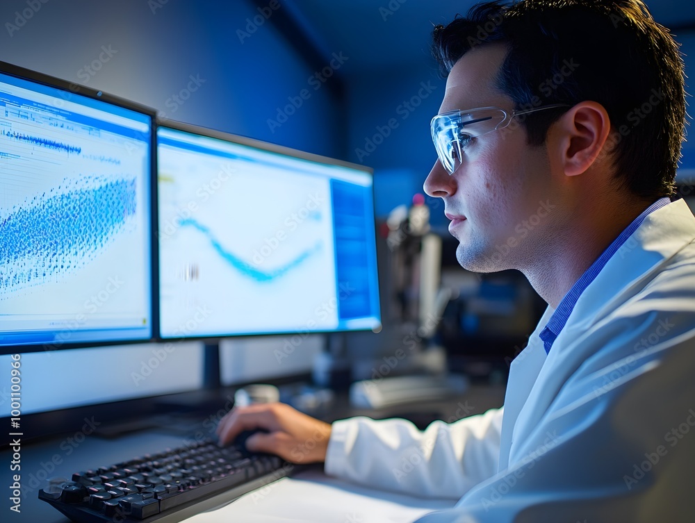 Leinwandbilder scientist analyzing data on computer screens