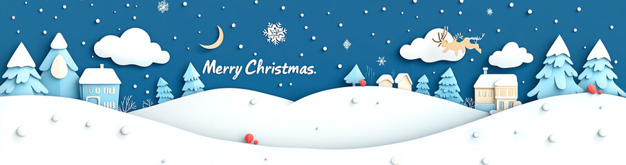 Christmas background with paper-cut snow landscape