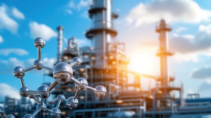 Fototapeta premium Industrial Complex with Molecular Structure Focus