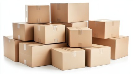 Fototapeta premium Stacked Light Brown Cardboard Boxes of Various Sizes