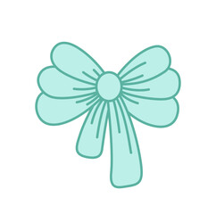Cyan lush bow. Cartoon bow. Cartoon, vector.