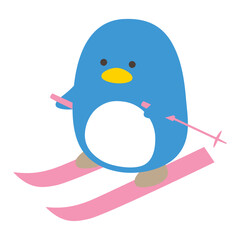 スキーをするペンギンのベクターイラスト。冬、ウィンタースポーツ、鳥