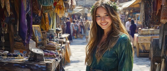 Obraz premium Market Moment: A Cheerful Vendor's Smile