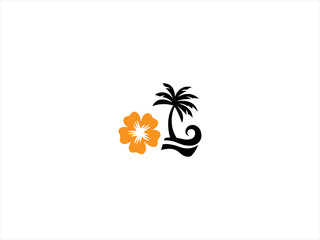 Hawaii beach logo.The logo incorporate elements like palm trees, ocean waves, and a golden sun to represent relaxation and natural beauty. 