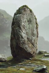 Majestic rock formation in misty landscape