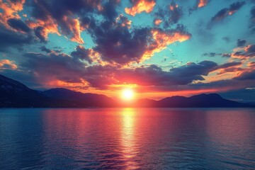 Obraz premium Breathtaking sunset over a serene lake