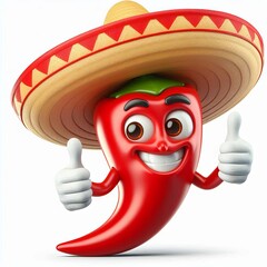 Cartoon Mexican chili pepper character, 3d Generative aI
