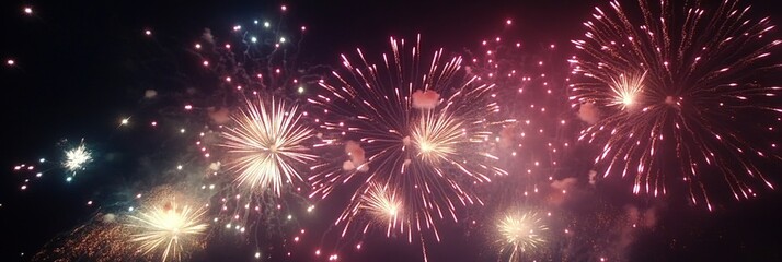 Naklejka premium Vibrant fireworks display in the night sky