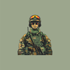 Fototapeta premium Soldier in full combat gear Flat vector illustration