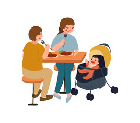 食事をする夫婦と赤ちゃんのイラスト
