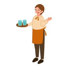 水をもって案内するウェイトレスのイラスト