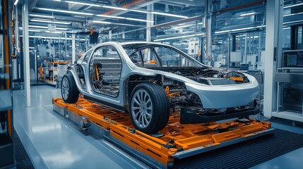 Assembly of an electric vehicle in a modern and technologically advanced automotive plant