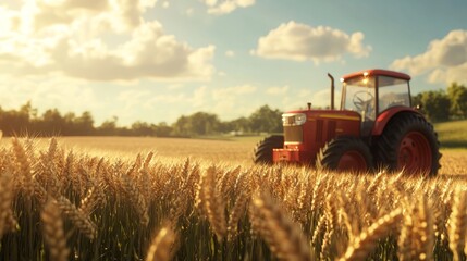 Fototapeta premium Vibrant Wheat Field with Tractor