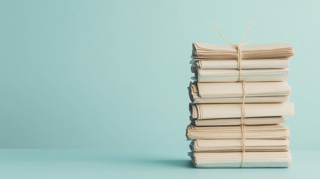 Stack of newspapers tied with string, ready for recycling, high-quality photography, free copy space