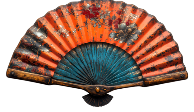 an orange and blue fan. 