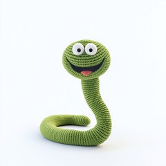 Fototapeta premium Hobbie. Cute Plush Green snake toy, knitted texture, children's room decor, unique gift idea, nursery decoration, soft toy, colorful stuffed animal. Poster, sticker.