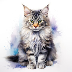 Pastel watercolor with very few splash American Bobtail painting