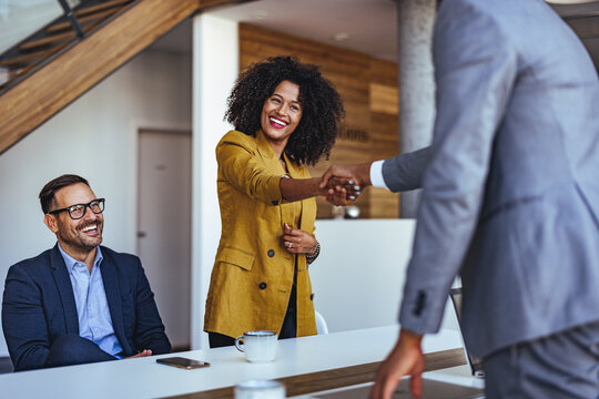 Business Professionals Shaking Hands in a Modern Office