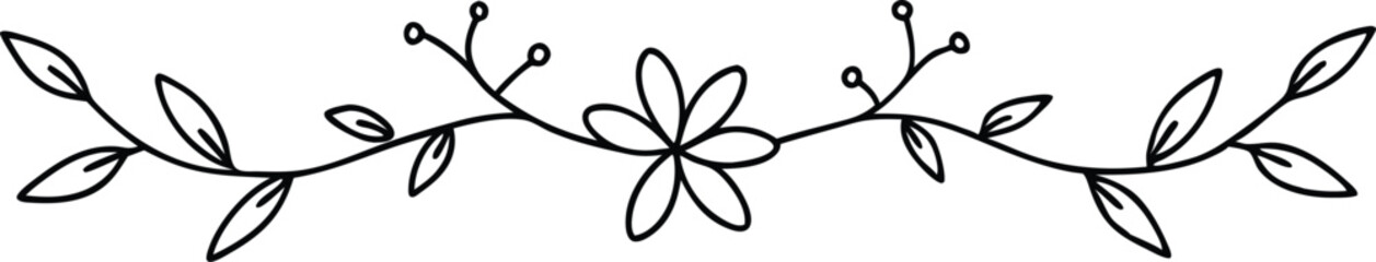 Elegant Floral Border Vector Illustration with Whimsical Flowers and Natural Elements

