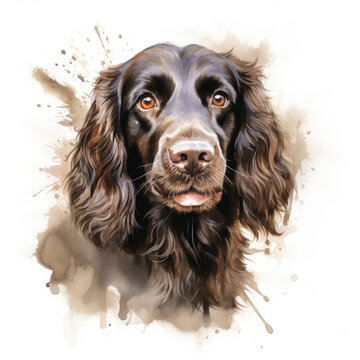 Watercolor painting of boykin spaniel with white background
