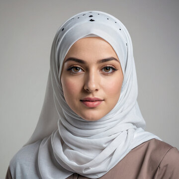 Beautiful white woman wearing hijab and sharia clothes Design Very Cool