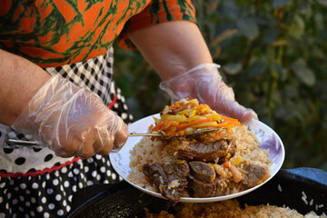 Uzbek Beef plov. Bukhara, Uzbekistan