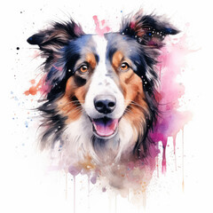 Fototapeta premium Watercolor painting of collie with white background