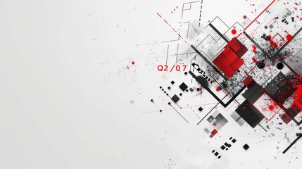 Obraz premium 3D rendering of geometric background with balls and other shapes in red, white and black colors