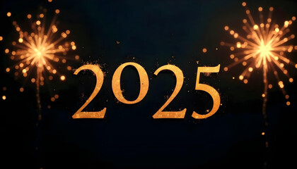 Fototapeta premium 2025 New Year Gold and Sparkles Background - Happy NYE Photo