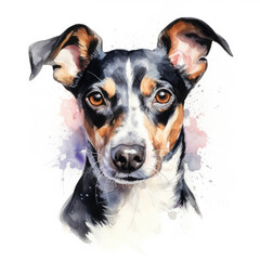 Watercolor painting of rat terrier with white background