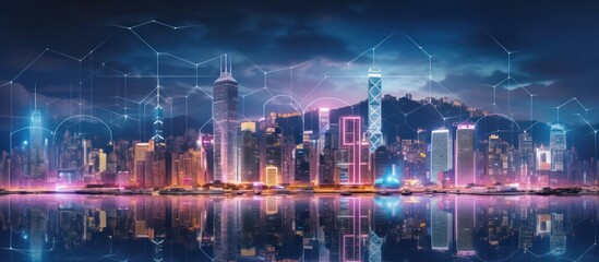 Fototapeta premium Hong Kong Skyline with Futuristic Network Overlay