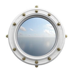 Round Porthole Window with Scenic Sea View Isolate on a White Background Transparent Background