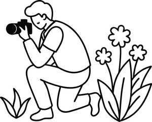 Focused Perspective A Creative Vector of a Photographer Kneeling with Camera
