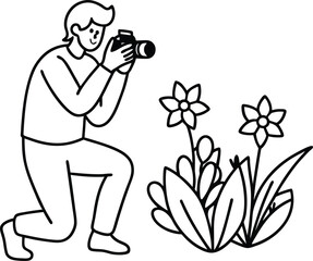 Capturing Moments A Passionate Photographer Kneeling with Camera Vector Illustration
