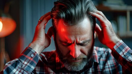 Pain pathway: detailed depiction of headaches and migraines, neural and physical sensations associated with these common conditions, focusing on triggers and effects on nervous system.