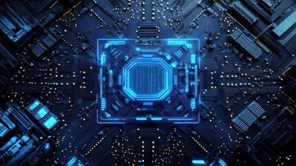 Circuit Board with Glowing Blue Lights