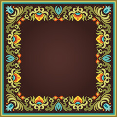 Vector abstract decorative floral ethnic ornamental illustration. Square background