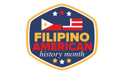 Filipino American History Month. Happy holiday celebrate annual in October. Filipinos and United States flag. Culture month. Patriotic design. Poster, card, banner, template. Vector illustration