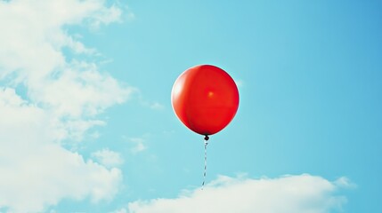 Bright Red Balloon Floating in a Clear Blue Sky