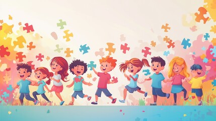 Fototapeta premium Joyful Children with Puzzle Pieces