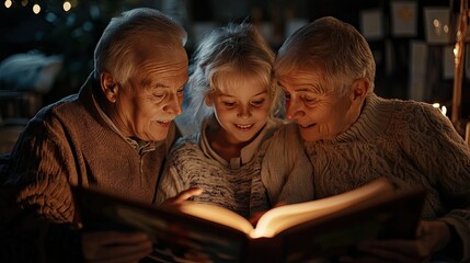 Fototapeta premium Grandparents Enjoying Storytime with Their Grandchild
