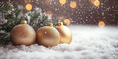 Christmas balls on a golden Christmas background. Ready for product montage.