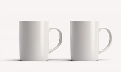 Obraz premium Two empty white mugs sit side-by-side on a white surface
