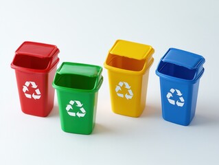 Row of recycling bins in red, green, blue, and yellow, AI generated
