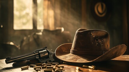 Cowboy Hat and Revolver