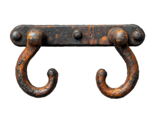 a rusty metal hook with three hooks. 