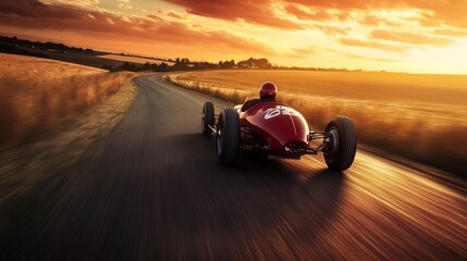 Vintage Race Car at Sunset